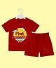 The Peppy Tend 100% Cotton Knit Dussehra Theme Half Sleeves My First Dussehra Text Printed Tee & Shorts Set - Red