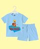 The Peppy Tend 100% Cotton Knit Durga Puja Theme Half Sleeves Seeking Blessings From Maa Durga Text Printed Tee & Shorts Set - Blue