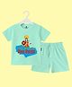 The Peppy Tend 100% Cotton Knit Durga Puja Theme Half Sleeves Seeking Blessings From Maa Durga Text Printed Tee & Shorts Set - Sea Green