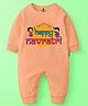 The Peppy Tend 100% Cotton Knit Navratri Theme Full Sleeves Happy Navratri Text Printed Romper - Peach