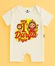 The Peppy Tend 100% Cotton Knit Durga Puja Theme Half Sleeves My 1st Durga Puja Text Printed   Romper - White