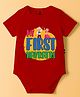 The Peppy Tend 100% Cotton Knit Navratri Theme Half Sleeves My First Navratri Text Printed Onesie - Red