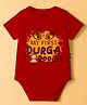 The Peppy Tend 100% Cotton Knit Durga Puja Theme Half Sleeves My First Durga Pooja Text Printed Onesie - Red
