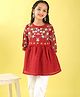 ISHTI Woven Three Fourth Sleeves Floral Embroidered Peplum Top - Maroon