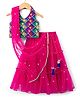 Babyhug Net Woven Sleeveless Halter Neck Embroidered Choli with Shimmer Lehenga & Dupatta Set - Pink & Green