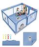 Kids Station Non-Foldable Baby Playard Playpen with Thick Mattress  Spacious Play Area for Infants up to 4 Years  Safety Lock, Storage Pocket & Anti-Fall Grasp Rings  180x150cm (Blue)