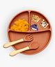 Kids Station Feeding Set  3 Piece Set (Plate, Spoon, Fork)  Baby Feeding Essentials  Orange