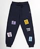 Kiddopanti Fleece Knit Traveller Text & Travel Theme Printed Track Pants - Navy
