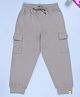 Kiddopanti Cotton Knit Solid Cargo Track Pants - Steel Grey