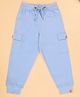 Kiddopanti Cotton Knit Solid Cargo Track Pants - Light Blue