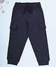 Kiddopanti Fleece Knit Solid Cargo Track Pants - Navy