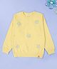 Kiddopanti Fleece Knit Full Sleeves Flower Appliques Detailed Light Winter Sweatshirt - Pop Yellow