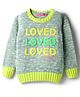 Wingsfield Full Sleeves Loved Text Designed Sweater - Lime Green