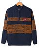 Wingsfield Full Sleeves Textured Colour Blocked Sweater - Navy Blue