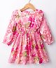 Kookie Kids Cotton Rayon Woven Full Sleeves Frock With Floral Print & Frill Detailing - Pink