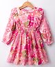 Kookie Kids Woven Full Sleeves Frock With Floral Print & Frill Detailing - Pink