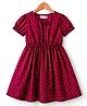 Kookie Kids Woven Half Sleeves Fit & Flare Dress with Polka Dots & Front Tie - Maroon