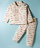 Zero Sinker Knit Full Sleeves Co-ords Night Suit With Aeroplane Print - Beige
