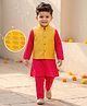 Babyhug Cotton Blend Woven Full Sleeves Kurta Pajama Set with Embroidered Jacket - Dark Pink