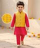 Babyhug Cotton Blend Woven Full Sleeves Kurta Pajama Set with Embroidered Jacket - Dark Pink