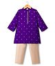 Babyhug Woven Full Sleeves  Foil Printed Kurta Pajama Set- Purple