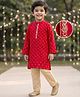 Babyhug Woven Full Sleeves Kurta Pajama Set With Floral Foil Print - Red