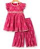Babyhug Rayon Woven Frill Sleeves Printed Kurti Sharara with Dupatta - Dark Pink