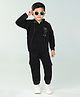 BAD BOYS Cotton Lycra Knit Full Sleeves Cartoon Patch Detailed Hooded Tee & Joggers Set - Black