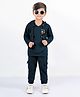 BAD BOYS Cotton Lycra Knit  Full Sleeves Cartoon Patch Detailed Hooded Tee & Joggers Set - Blue
