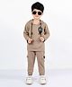 BAD BOYS Cotton Lycra Knit  Full Sleeves Cartoon Patch Detailed Hooded Tee & Joggers Set - Khaki