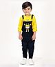 BAD BOYS Cotton Knit Giraffe Patch Detailed Dungaree With Full Sleeves Tee Set - Yellow