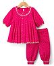 Babyhug Cotton Woven Three Fourth Sleeves Kurta Salwar Set With Floral Pint - Fuchsia