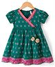 Babyhug Brocade Woven Half Sleeves Ethnic Dress With Floral Print - Green