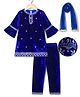 Babyhug Velvet Three Fourth Sleeves Embroidered Kurti Salwar Set with Dupatta - Royal Blue