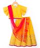 Babyhug Brocade Woven Half Frill Sleeves Choli Lehenga Set with Dupatta Embroidery & Sequin Detailing - Yellow