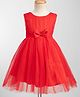 Kookie Kids Georgette Woven Sleeveless Solid Party Frock With Bow Applique - Red