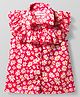 Kookie Kids Woven Sleeveless Front Open Collared Shirt Top with Floral Prints & Frill Detailing - Red