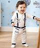 Babyhug Disney Interlock Knit Full Sleeves Hooded Romper With Mickey Mouse Graphics & Badge Detailing - White
