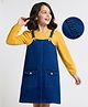 Arias Cotton Knit Full Sleeves Inner Tee With Mid Wash Frock with Pockets - Blue & Yellow