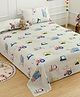 BHAIJI BEDSHEETS Glace Cotton Bed Sheet Double Bed With 2 Pillow Covers Kids Cartoon Prints - White Crane Bus Car