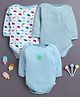 BUMZEE Cotton Knit Full Sleeves Onesies with Stripes & Space Theme Print Pack of 3 - Light Blue & White
