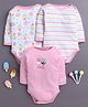 BUMZEE Cotton Knit Full Sleeves Onesies with Stripes & Cupcake & Popsicle Print Pack of 3 - Pink & White