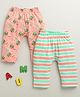 BUMZEE Cotton Knit Full Length Diaper Leggings with Stripes & Animal Print Pack of 2 - Peach & Light Green