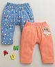 BUMZEE Cotton Knit Full Length Diaper Leggings with Animal & Vehicle Print Pack of 2 - Blue & Peach