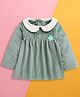 BUMZEE Knit Full Sleeves Peter Pan Collar Frock With Floral Applique - Teal Blue