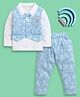 BUMZEE Cotton Knit Full Sleeves Abstract Print Formal Shirt with Attached Waistcoat & Bow & Trouser Set - Sky Blue & White