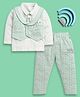 BUMZEE Cotton Knit Full Sleeves Abstract Print Party Wear Shirt with Attached Waistcoat & Tie & Trouser Set - Sea Green & White