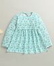 BUMZEE Knit Full Sleeves  Frock With Unicorn Print - Aqua