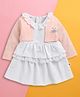 BUMZEE Cotton Knit Full Sleeves Lace Detailing with Floral Embroidery Textured Layered Dress - White & Pink