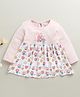 BUMZEE Cotton Knit Full Sleeves Frock with Butterfly Print - Pink & White